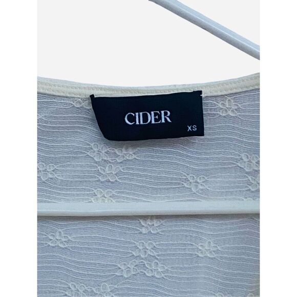 Cider XS Sheer Ivory Tie Front Top Floral Embroidered Lettuce Hem Blouse Long Sl - Picture 5 of 5